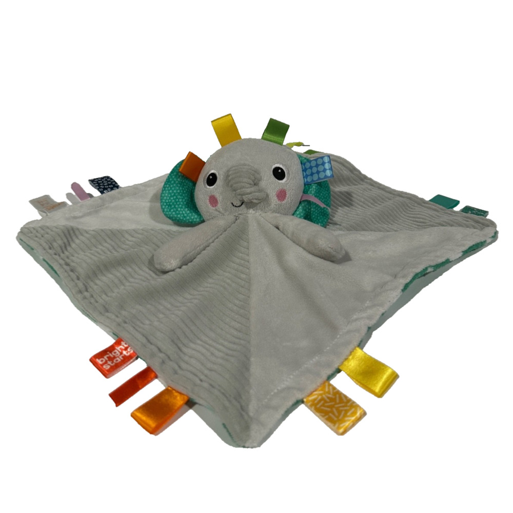 Bright Starts Gray Elephant Leaf Tags Tabs Baby Lovey Security Blanket Palm